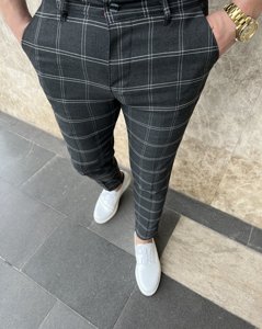 Pantalón chino a cuadros de tela para hombre grafito Bolf 0036