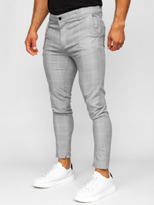 Pantalón chino a cuadros de tela para hombre gris Bolf 0063