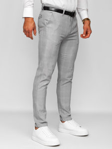 Pantalón chino a cuadros de tela para hombre gris y blanco Bolf 0036