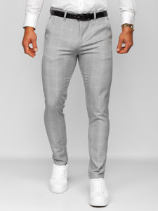 Pantalón chino a cuadros de tela para hombre gris y blanco Bolf 0036