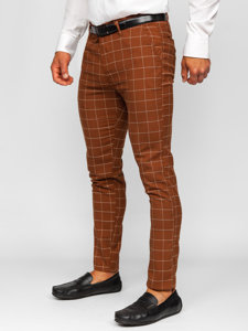 Pantalón chino a cuadros de tela para hombre marrón Bolf 0047