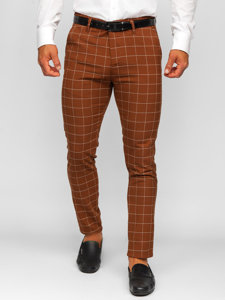 Pantalón chino a cuadros de tela para hombre marrón Bolf 0047