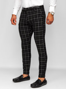 Pantalón chino a cuadros de tela para hombre negro Bolf 0033