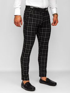 Pantalón chino a cuadros de tela para hombre negro Bolf 0033