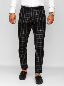 Pantalón chino a cuadros de tela para hombre negro Bolf 0033