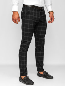 Pantalón chino a cuadros de tela para hombre negro Bolf 0036