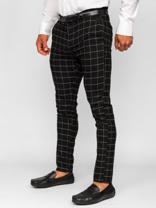 Pantalón chino a cuadros de tela para hombre negro Bolf 0047