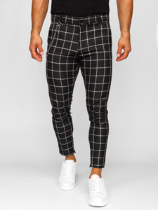 Pantalón chino a cuadros de tela para hombre negro Bolf 0057