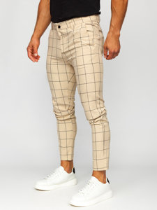 Pantalón chino de cuadros para hombre beige Bolf 0037