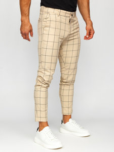 Pantalón chino de cuadros para hombre beige Bolf 0037