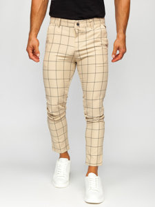 Pantalón chino de cuadros para hombre beige Bolf 0037