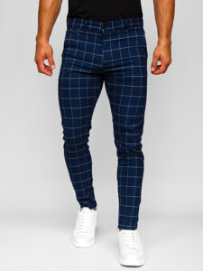 Pantalón chino de tela a cuadros para hombre azul oscuro Bolf 0040