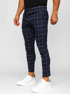 Pantalón chino de tela a cuadros para hombre azul oscuro Bolf 0058