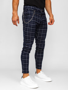 Pantalón chino de tela a cuadros para hombre azul oscuro Bolf 0058