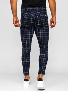 Pantalón chino de tela a cuadros para hombre azul oscuro Bolf 0058