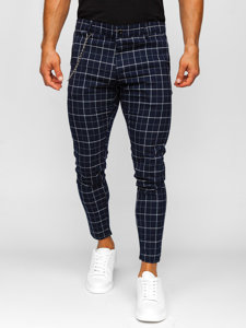 Pantalón chino de tela a cuadros para hombre azul oscuro Bolf 0058