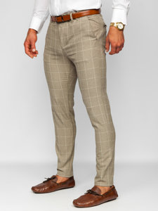 Pantalón chino de tela a cuadros para hombre beige Bolf 0040