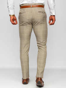 Pantalón chino de tela a cuadros para hombre beige Bolf 0040