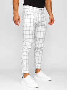 Pantalón chino de tela a cuadros para hombre blanco Bolf 0037