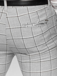 Pantalón chino de tela a cuadros para hombre gris Bolf 0044