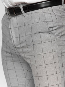 Pantalón chino de tela a cuadros para hombre gris Bolf 0051