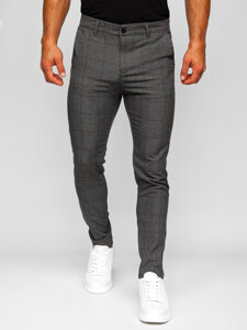 Pantalón chino de tela a cuadros para hombre gris oscuro Bolf 0032