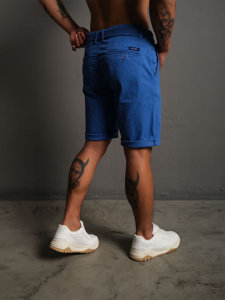 Pantalón corto de tela a rayas para hombre azul Bolf 0010