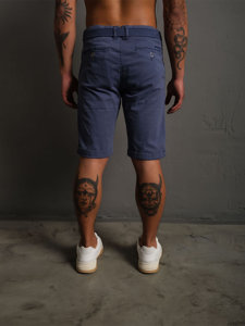 Pantalón corto de tela a rayas para hombre azul oscuro Bolf 0010