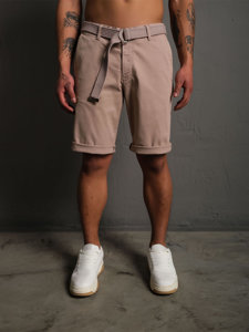 Pantalón corto de tela a rayas para hombre marrón claro Bolf 0010