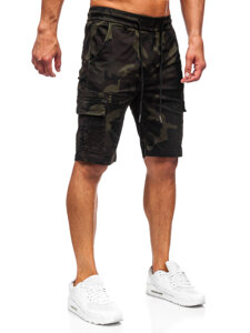 Pantalón corto de tela cargo camuflaje verde oscuro Bolf A-296