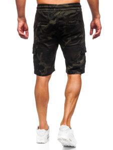 Pantalón corto de tela cargo camuflaje verde oscuro Bolf A-296