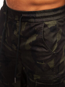 Pantalón corto de tela cargo camuflaje verde oscuro Bolf A-296