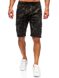 Pantalón corto de tela cargo camuflaje verde oscuro Bolf A-296