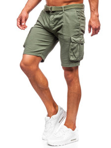 Pantalón corto de tela con cinturón cargo para hombre caqui Bolf 010