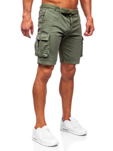 Pantalón corto de tela con cinturón cargo para hombre caqui Bolf 010