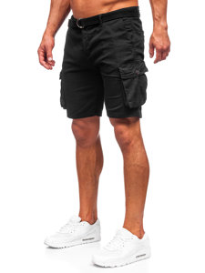 Pantalón corto de tela con cinturón cargo para hombre negro Bolf 010