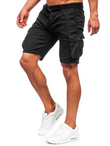 Pantalón corto de tela con cinturón cargo para hombre negro Bolf 010