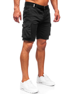 Pantalón corto de tela con cinturón cargo para hombre negro Bolf 010