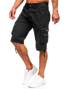 Pantalón corto de tela tipo cargo con cinturón para hombre negro Bolf 77885