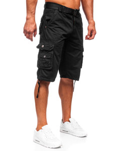 Pantalón corto de tela tipo cargo con cinturón para hombre negro Bolf 77885