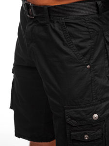 Pantalón corto de tela tipo cargo con cinturón para hombre negro Bolf 77885