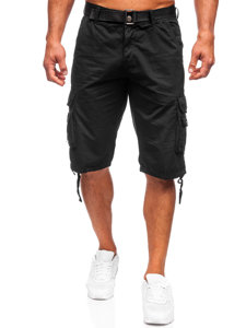 Pantalón corto de tela tipo cargo con cinturón para hombre negro Bolf 77885