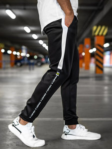 Pantalón de chándal con impresión para hombre negro y verde Bolf AM125A