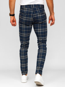 Pantalón de etiqueta a cuadros de tela para hombre azul oscuro Bolf 184142