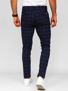 Pantalón de etiqueta a cuadros de tela para hombre azul oscuro Bolf 184170