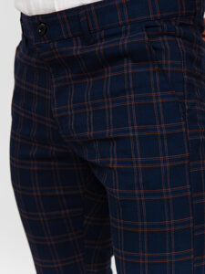 Pantalón de etiqueta a cuadros de tela para hombre azul oscuro Bolf 184170