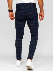 Pantalón de etiqueta a cuadros de tela para hombre azul oscuro Bolf 184189