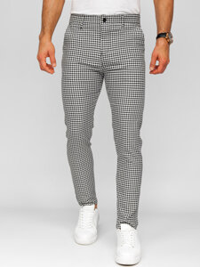 Pantalón de etiqueta a cuadros de tela para hombre negro Bolf 184143