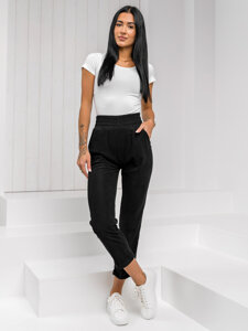 Pantalón de tela a rayas para mujer negro Bolf W7856