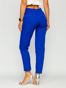 Pantalón de tela con botones decorativos para mujer azul medio Bolf 8155